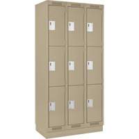 Clean Line Lockers, 3 -tier, Bank of 3, 36" x 18" x 76", Steel, Beige, Rivet (Assembled) Planification Entrepots Molloy