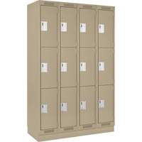 Clean Line Lockers, 3 -tier, Bank of 4, 48" x 18" x 76", Steel, Beige, Rivet (Assembled) Planification Entrepots Molloy
