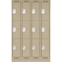 Clean Line Lockers, 3 -tier, Bank of 4, 48" x 18" x 76", Steel, Beige, Rivet (Assembled) Planification Entrepots Molloy