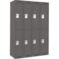Clean Line Lockers, 2 -tier, Bank of 4, 48" x 18" x 72", Steel, Charcoal, Rivet (Assembled) Planification Entrepots Molloy