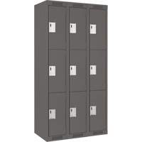 Clean Line Lockers, 3 -tier, Bank of 3, 36" x 18" x 72", Steel, Charcoal, Rivet (Assembled) Planification Entrepots Molloy