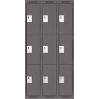 Clean Line Lockers, 3 -tier, Bank of 3, 36" x 18" x 72", Steel, Charcoal, Rivet (Assembled) Planification Entrepots Molloy