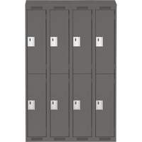 Clean Line Lockers, 2 -tier, Bank of 4, 48" x 18" x 78", Steel, Charcoal, Rivet (Assembled) Planification Entrepots Molloy