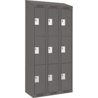Clean Line Lockers, 3 -tier, Bank of 3, 36" x 18" x 78", Steel, Charcoal, Rivet (Assembled) Planification Entrepots Molloy