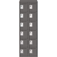 Clean Line Lockerette, 6 -tier, Bank of 2, 24" x 18" x 78", Steel, Charcoal, Rivet (Assembled) Planification Entrepots Molloy