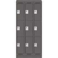 Clean Line Lockers, 3 -tier, Bank of 3, 36" x 18" x 82", Steel, Charcoal, Rivet (Assembled) Planification Entrepots Molloy