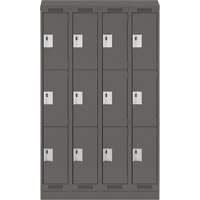 Clean Line Lockers, 3 -tier, Bank of 4, 48" x 18" x 82", Steel, Charcoal, Rivet (Assembled) Planification Entrepots Molloy
