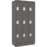 Clean Line Lockers, 3 -tier, Bank of 3, 36" x 18" x 76", Steel, Charcoal, Rivet (Assembled) Planification Entrepots Molloy