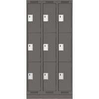 Clean Line Lockers, 3 -tier, Bank of 3, 36" x 18" x 76", Steel, Charcoal, Rivet (Assembled) Planification Entrepots Molloy