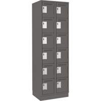 Clean Line Lockerette, 6 -tier, Bank of 2, 24" x 18" x 76", Steel, Charcoal, Rivet (Assembled) Planification Entrepots Molloy
