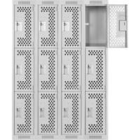 Casiers Clean Line, 3 niveaux, Bloc de 4, 48" x 12" x 72", Acier, Gris, Rivet (assembl&eacute;), Perfor&eacute; Planification Entrepots Molloy