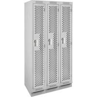 Clean Line Lockers, Bank of 3, 36" x 12" x 76", Steel, Grey, Rivet (Assembled), Perforated Planification Entrepots Molloy