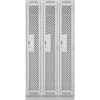 Clean Line Lockers, Bank of 3, 36" x 12" x 76", Steel, Grey, Rivet (Assembled), Perforated Planification Entrepots Molloy