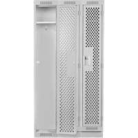 Clean Line Lockers, Bank of 3, 36" x 12" x 76", Steel, Grey, Rivet (Assembled), Perforated Planification Entrepots Molloy