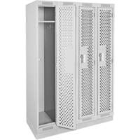 Clean Line Lockers, Bank of 4, 48" x 15" x 76", Steel, Grey, Rivet (Assembled), Perforated Planification Entrepots Molloy