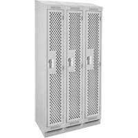 Clean Line Lockers, Bank of 3, 36" x 18" x 82", Steel, Grey, Rivet (Assembled), Perforated Planification Entrepots Molloy