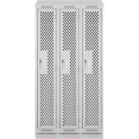 Clean Line Lockers, Bank of 3, 36" x 18" x 82", Steel, Grey, Rivet (Assembled), Perforated Planification Entrepots Molloy