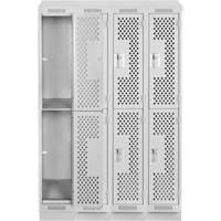 Clean Line Lockers, 2 -tier, Bank of 4, 48" x 15" x 82", Steel, Grey, Rivet (Assembled), Perforated Planification Entrepots Molloy