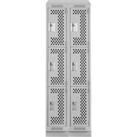 Clean Line Lockers, 3 -tier, Bank of 2, 24" x 18" x 82", Steel, Grey, Rivet (Assembled), Perforated Planification Entrepots Molloy
