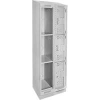 Clean Line Lockers, 3 -tier, Bank of 2, 24" x 18" x 82", Steel, Grey, Rivet (Assembled), Perforated Planification Entrepots Molloy