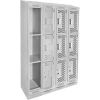 Casiers Clean Line, 3 niveaux, Bloc de 4, 48" x 15" x 82", Acier, Gris, Rivet (assembl&eacute;), Perfor&eacute; Planification Entrepots Molloy
