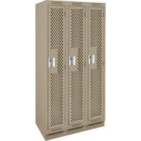 Clean Line Lockers, Bank of 3, 36" x 12" x 76", Steel, Beige, Rivet (Assembled), Perforated Planification Entrepots Molloy
