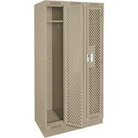 Clean Line Lockers, Bank of 3, 36" x 12" x 76", Steel, Beige, Rivet (Assembled), Perforated Planification Entrepots Molloy