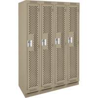 Clean Line Lockers, Bank of 4, 48" x 12" x 76", Steel, Beige, Rivet (Assembled), Perforated Planification Entrepots Molloy