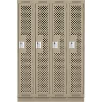 Clean Line Lockers, Bank of 4, 48" x 12" x 76", Steel, Beige, Rivet (Assembled), Perforated Planification Entrepots Molloy