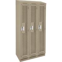 Clean Line Lockers, Bank of 3, 36" x 18" x 82", Steel, Beige, Rivet (Assembled), Perforated Planification Entrepots Molloy