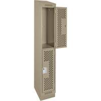 Clean Line Lockers, 2 -tier, 12" x 15" x 82", Steel, Beige, Rivet (Assembled), Perforated Planification Entrepots Molloy
