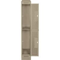 Clean Line Lockers, 2 -tier, 12" x 15" x 82", Steel, Beige, Rivet (Assembled), Perforated Planification Entrepots Molloy