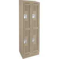 Clean Line Lockers, 2 -tier, Bank of 2, 24" x 12" x 82", Steel, Beige, Rivet (Assembled), Perforated Planification Entrepots Molloy