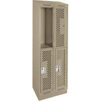 Clean Line Lockers, 2 -tier, Bank of 2, 24" x 12" x 82", Steel, Beige, Rivet (Assembled), Perforated Planification Entrepots Molloy