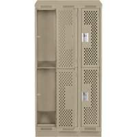 Clean Line Lockers, 2 -tier, Bank of 3, 36" x 15" x 82", Steel, Beige, Rivet (Assembled), Perforated Planification Entrepots Molloy