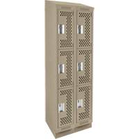 Clean Line Lockers, 3 -tier, Bank of 2, 24" x 15" x 82", Steel, Beige, Rivet (Assembled), Perforated Planification Entrepots Molloy