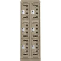 Clean Line Lockers, 3 -tier, Bank of 2, 24" x 15" x 82", Steel, Beige, Rivet (Assembled), Perforated Planification Entrepots Molloy
