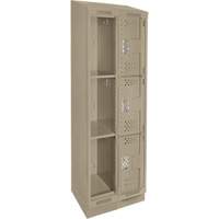 Clean Line Lockers, 3 -tier, Bank of 2, 24" x 15" x 82", Steel, Beige, Rivet (Assembled), Perforated Planification Entrepots Molloy
