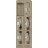 Clean Line Lockers, 3 -tier, Bank of 2, 24" x 15" x 82", Steel, Beige, Rivet (Assembled), Perforated Planification Entrepots Molloy