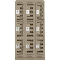 Clean Line Lockers, 3 -tier, Bank of 3, 36" x 15" x 82", Steel, Beige, Rivet (Assembled), Perforated Planification Entrepots Molloy