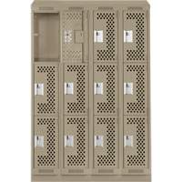 Casiers Clean Line, 3 niveaux, Bloc de 4, 48" x 15" x 82", Acier, Beige, Rivet (assembl&eacute;), Perfor&eacute; Planification Entrepots Molloy