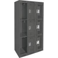 Casiers Clean Line, 3 niveaux, Bloc de 3, 36" x 12" x 72", Acier, Charbon, Rivet (assembl&eacute;), Perfor&eacute; Planification Entrepots Molloy