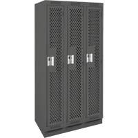 Clean Line Lockers, Bank of 3, 36" x 18" x 76", Steel, Charcoal, Rivet (Assembled), Perforated Planification Entrepots Molloy