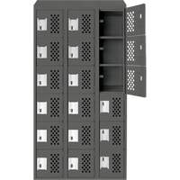 Assembled Lockerettes Clean Line Perforated Economy Lockers, 6 -tier, Bank of 3, 18" x 72" x 12", Steel Planification Entrepots Molloy