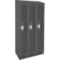 Clean Line Lockers, Bank of 3, 36" x 18" x 82", Steel, Charcoal, Rivet (Assembled), Perforated Planification Entrepots Molloy