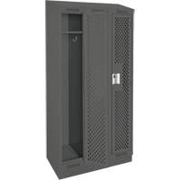 Clean Line Lockers, Bank of 3, 36" x 18" x 82", Steel, Charcoal, Rivet (Assembled), Perforated Planification Entrepots Molloy