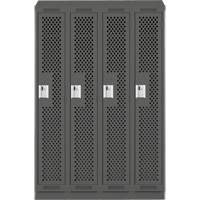 Clean Line Lockers, Bank of 4, 48" x 18" x 82", Steel, Charcoal, Rivet (Assembled), Perforated Planification Entrepots Molloy