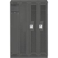 Clean Line Lockers, Bank of 4, 48" x 18" x 82", Steel, Charcoal, Rivet (Assembled), Perforated Planification Entrepots Molloy