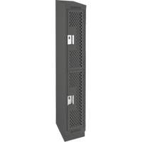 Clean Line Lockers, 2 -tier, 12" x 15" x 82", Steel, Charcoal, Rivet (Assembled), Perforated Planification Entrepots Molloy