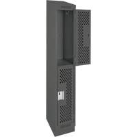 Clean Line Lockers, 2 -tier, 12" x 15" x 82", Steel, Charcoal, Rivet (Assembled), Perforated Planification Entrepots Molloy